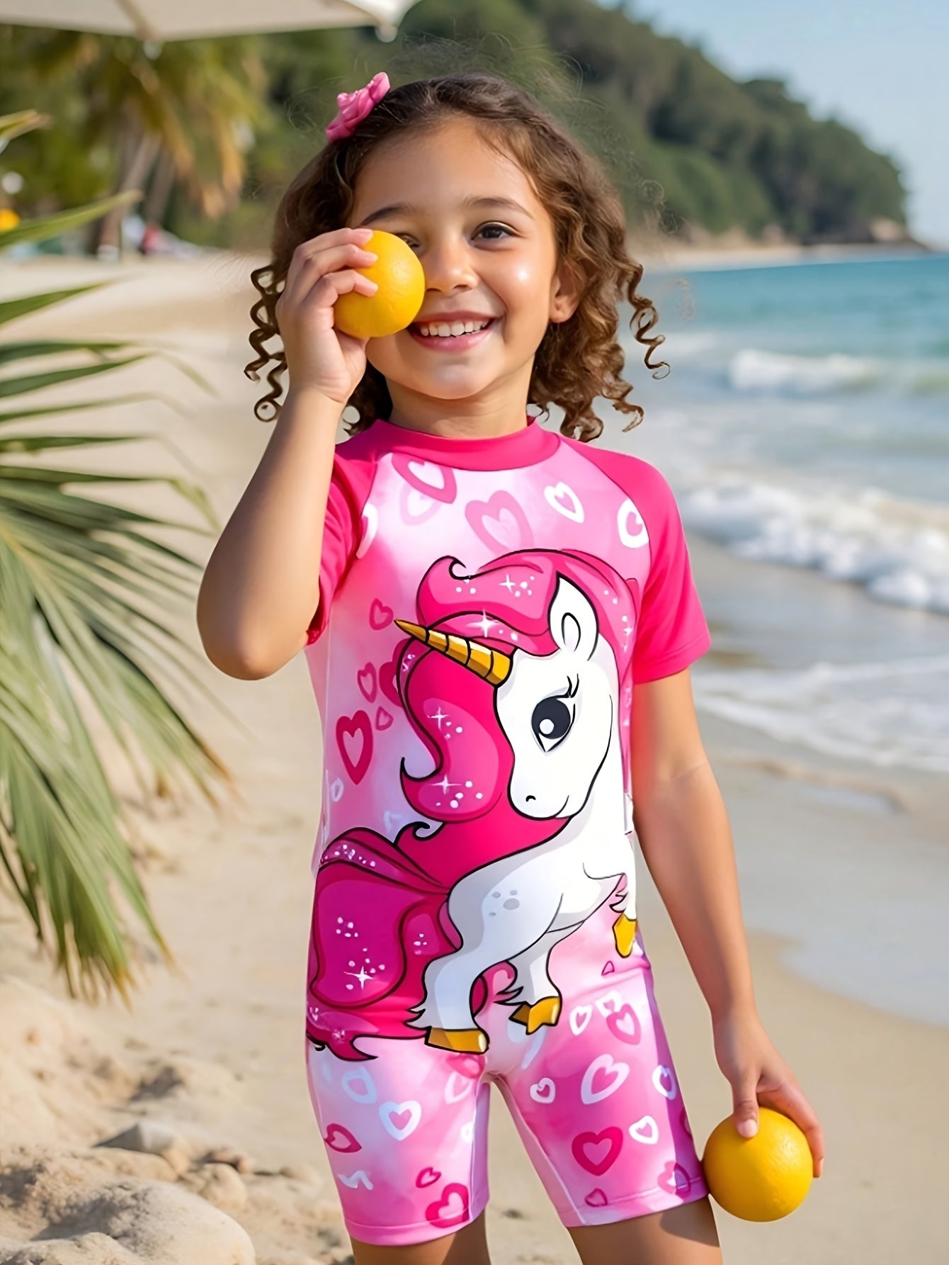 Cute Cartoon Unicorn Pattern Print Girls Spring And Summer Beach Vacation One-Piece Swimsuit