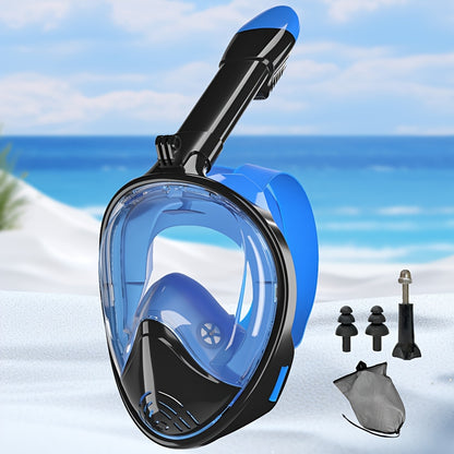 Full Face Silicone Snorkeling Mask, Large Frame Full Dry Panoramic Snorkel Mask with Camera Holder, Anti-Fog Swimming Goggles Swim Glasses Set for Adults