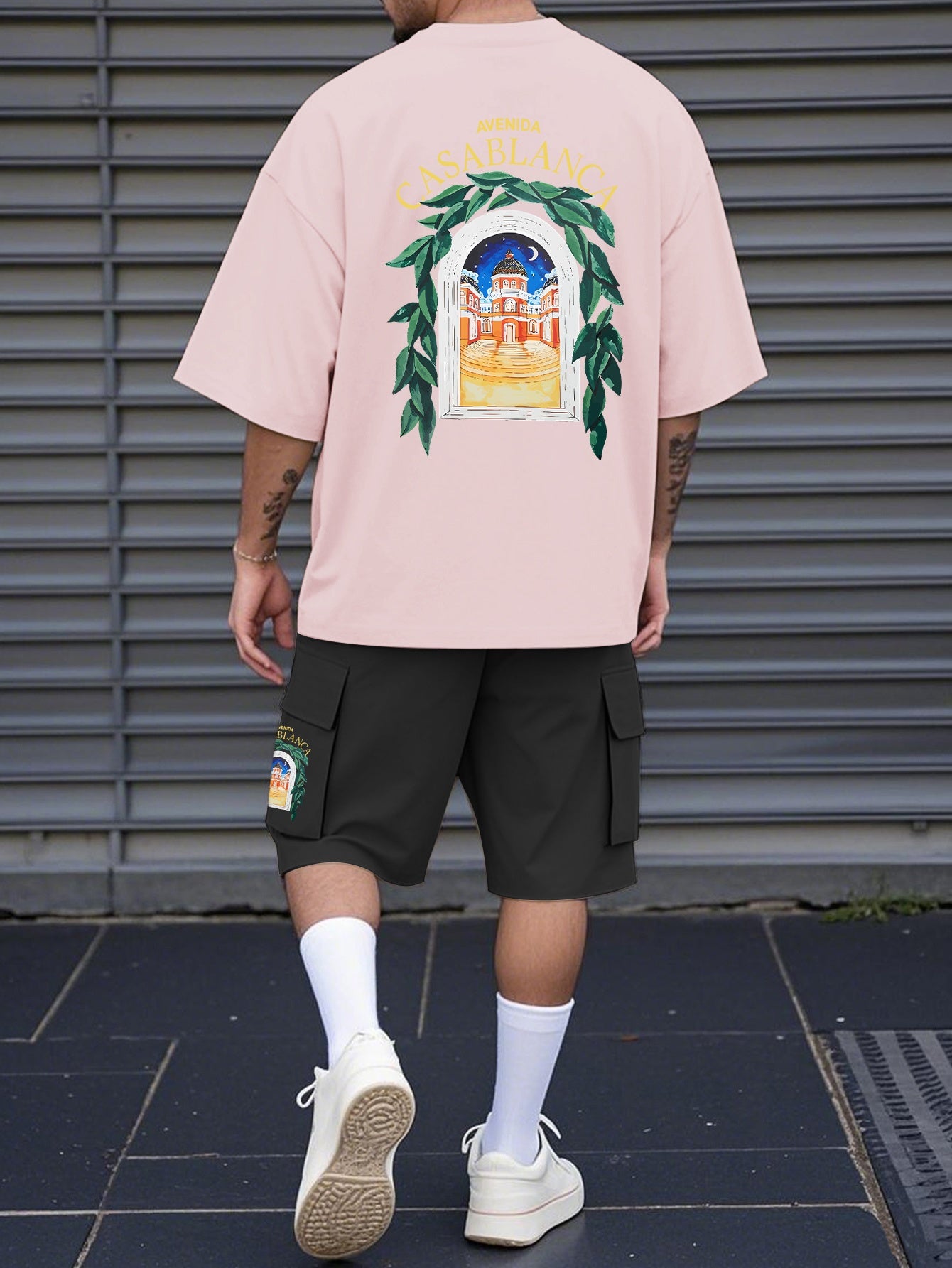 New Loose-Fitting Breathable Men'S Round Neck Short-Sleeved T-Shirt And Workwear Style Multi-Pocket Shorts Set Summer Leisure Sports Two-Piece Suit, Fashionable Sports Casual Versatile Tops And Pants for Men And Women
