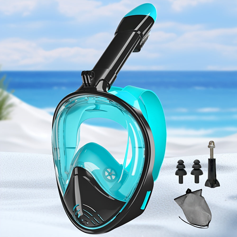 Full Face Silicone Snorkeling Mask, Large Frame Full Dry Panoramic Snorkel Mask with Camera Holder, Anti-Fog Swimming Goggles Swim Glasses Set for Adults