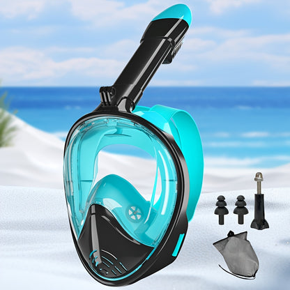 Full Face Silicone Snorkeling Mask, Large Frame Full Dry Panoramic Snorkel Mask with Camera Holder, Anti-Fog Swimming Goggles Swim Glasses Set for Adults