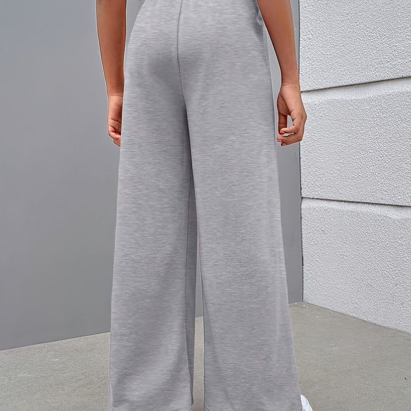 Children'S Light Gray Wide-Leg Casual Pants - Comfortable Elastic Waistband, Straight-Leg Design, Perfect for Spring & Fall Outdoor Activities, Everyday Comfort Pants | Wideleg Pants | Smooth Texture Pants, for Outdoor