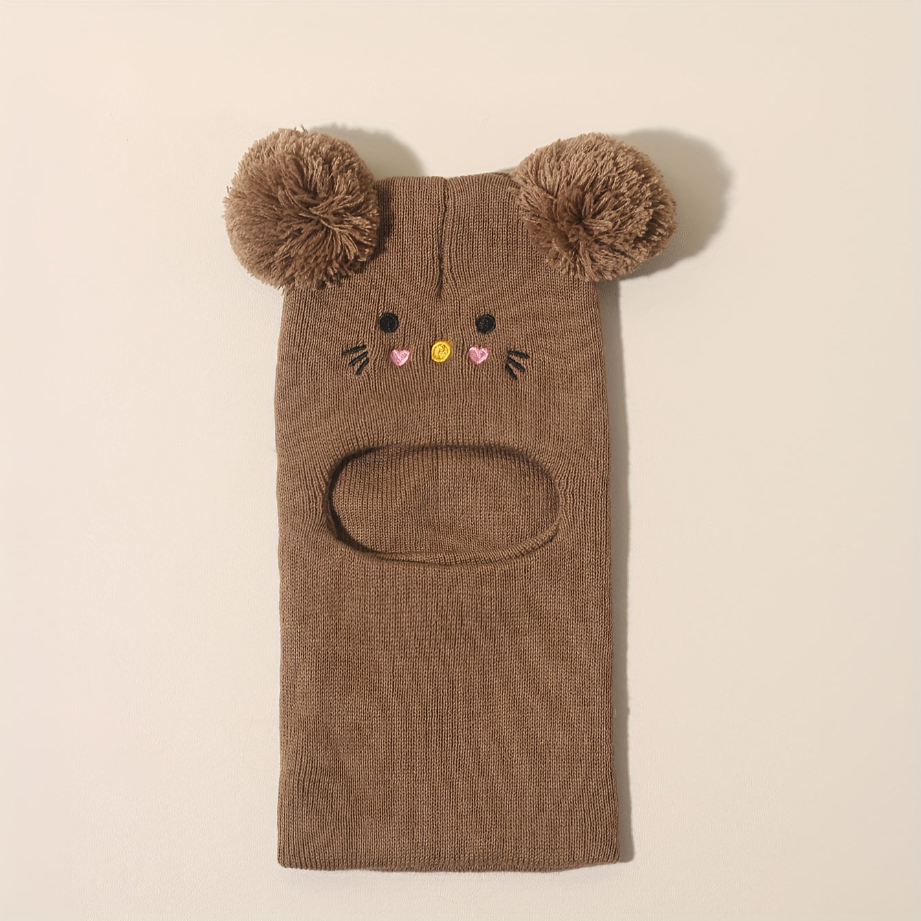 Knit Balaclava Beanie and Neck Warmer hat,cat Embroidery, Stretch Fit, Suitable for 0-3 Years Old, Daily and Casual Wear, Birthday, Holiday Party, Autumn and Winter, Christmas, Halloween