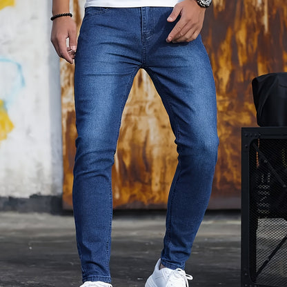 Men's Slim-Fit Stretch Denim Jeans - Classic Straight-Leg Washed Blue, Machine-Washable All-Season Comfort for Everyday Casual Wear, Comfortable Fashion | Modern Look | Durable Fabric