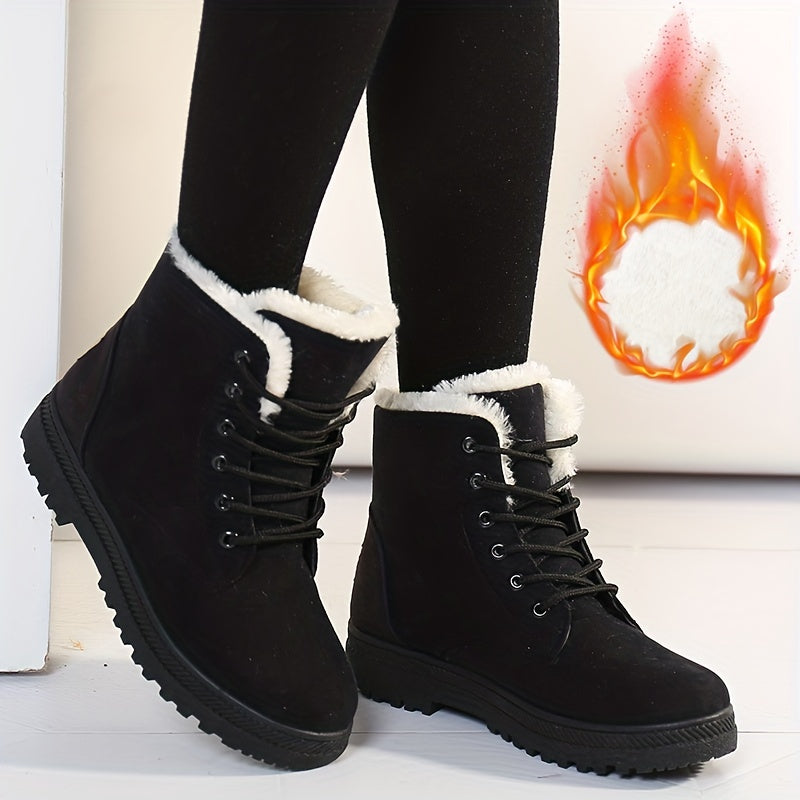 Women'S Winter Snow Boots - Slip-Resistant PU Sole, Lace-Up Closure, Cushioned Insole - Cold Weather Boots for Everyday & Formal Outfits - Extended Sizes up to US Women'S 44 (EU 43) - Black Boots for Winter Adventures, Snowy