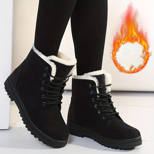 Women'S Winter Snow Boots - Slip-Resistant PU Sole, Lace-Up Closure, Cushioned Insole - Cold Weather Boots for Everyday & Formal Outfits - Extended Sizes up to US Women'S 44 (EU 43) - Black Boots for Winter Adventures, Snowy