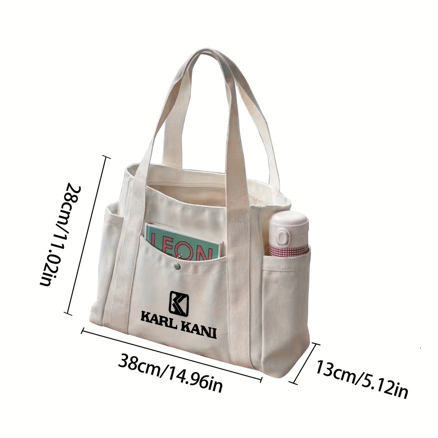 Karl Kani Women'S Large Capacity Tote Bag - Lightweight Durable Polyester Shoulder Bag with Zipper Closure, Stylish Black & White Print Design, Perfect for Shopping, Commuting, and Travel, Versatile Carryall | Minimalist Desi