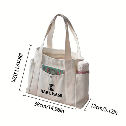 Karl Kani Women'S Large Capacity Tote Bag - Lightweight Durable Polyester Shoulder Bag with Zipper Closure, Stylish Black & White Print Design, Perfect for Shopping, Commuting, and Travel, Versatile Carryall | Minimalist Desi