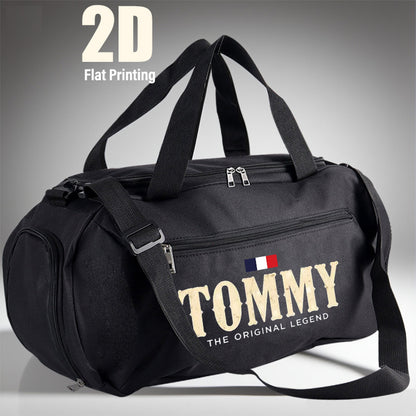 1pc Tommy Logo Print Large Duffel Bag for Men - Heavy-Duty Gym & Travel Sports Bag with Shoe Compartment, Wet/Dry Pocket, Adjustable Strap - Iconic Branding (Tommy-Legends Design) - Casual Carry-On for Athletes & Weekend Geta