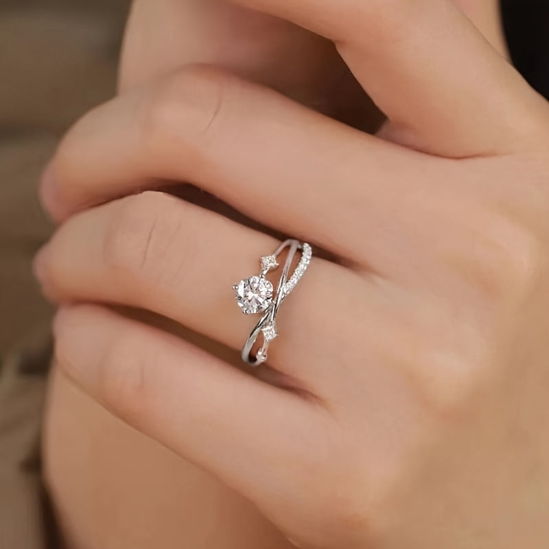 Luxurious Adjustable Starry Sky Ring for Women, Fashionable Engagement Wedding Gift, Geometric Design in Golden, White Golden, Rose Golden - Copper with Synthetic Cubic Zirconia