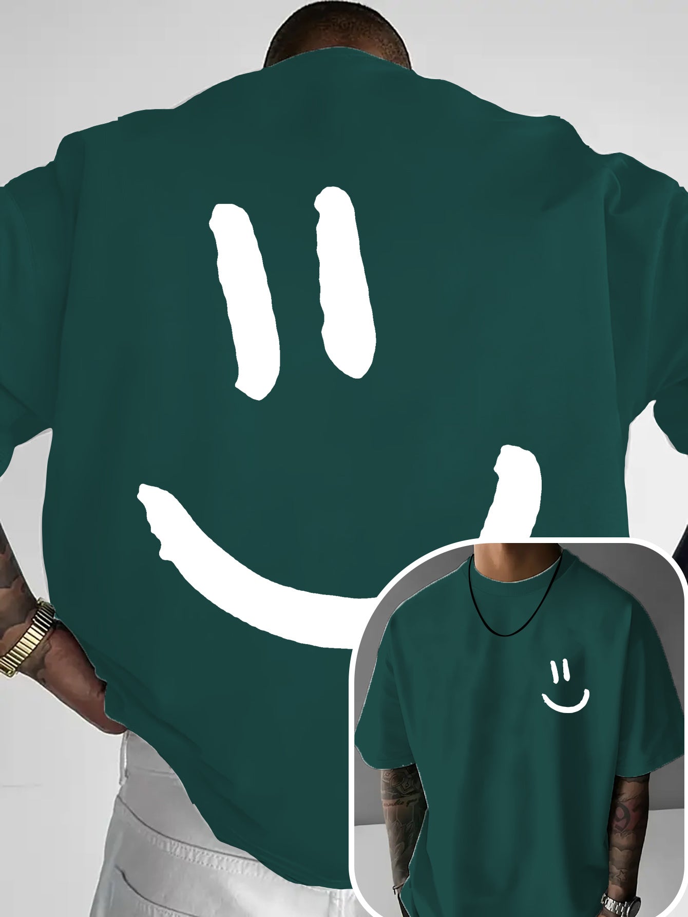 Men'S Casual Crew Neck T-Shirt with Happy Face Print | Comfortable & Breathable | Summer Streetwear and Everyday Tee | Versatile Short Sleeve Top | Lightweight Fabric