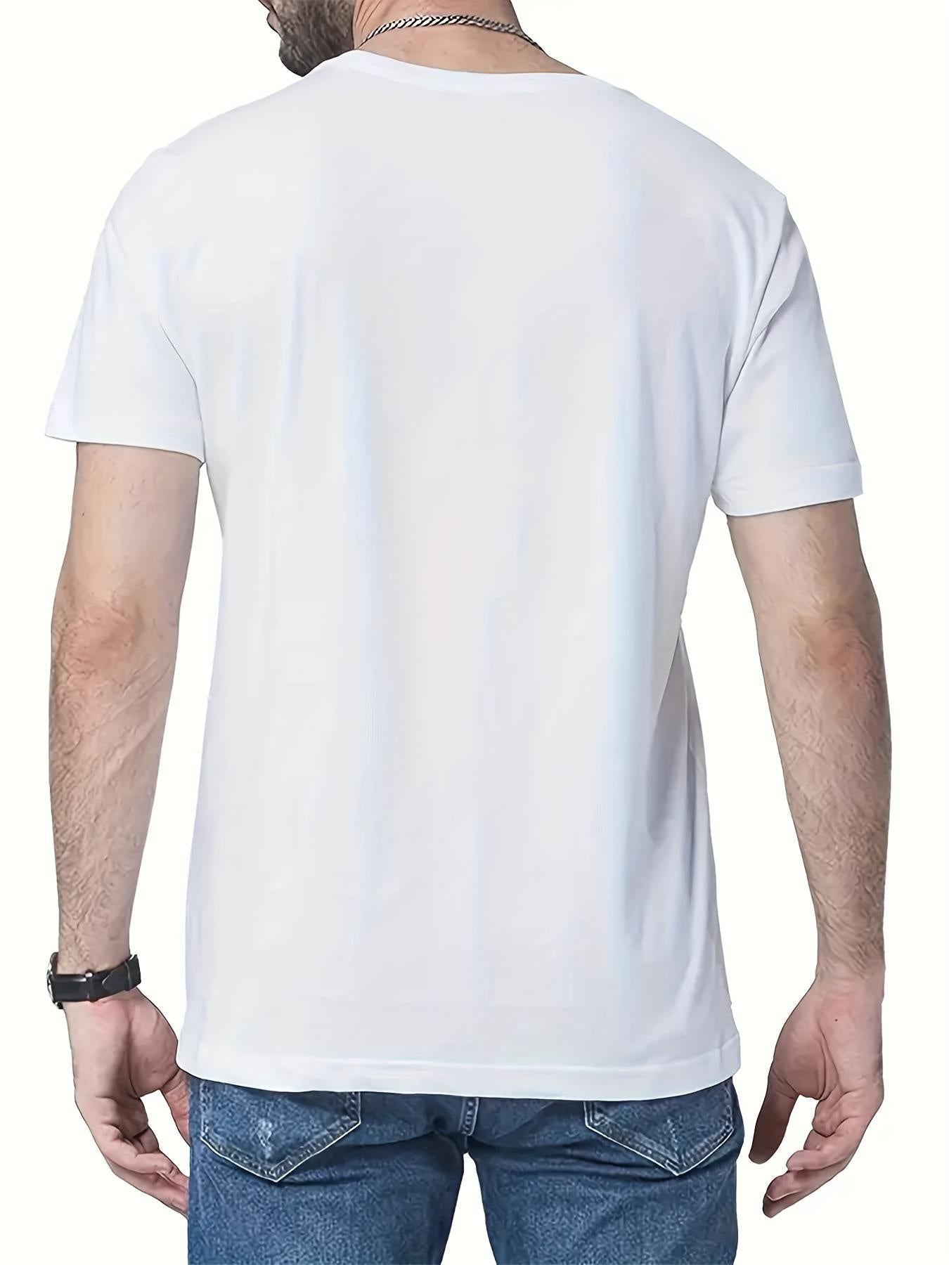 Men's Short-Sleeve T-Shirt with Inspirational "CREATE Your Own Life" Print & Prayer Hands Design - Elastic Round Neck, Breathable Fabric for Summer Outdoor Activities, Casual Comfort Fit, Machine Washable, Artistic Lifestyle