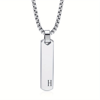 Letter Necklace Pendant Made of Stainless Steel, Featuring a Laser-Etched Design of 26 Letters, Polished for a Stylish 3D Rectangular Look, Suitable for Men.