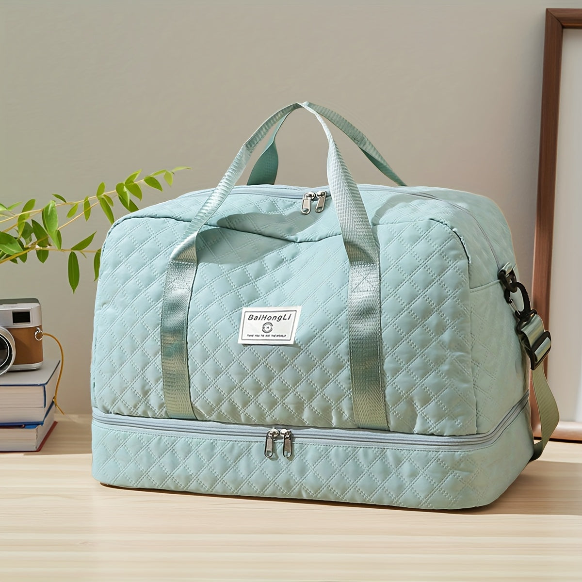 Casual Style Nylon Travel Duffel Bag, Large Capacity, Solid Color, Zipper Closure, Handheld or Shoulder Carry, with Black and Beige Options, for Outing and Weekend Trip