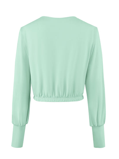 Women'S "NOPE not today" Print Long Sleeve Crop Top & Drawstring Skirt Set - Casual Polyester Blend, Light Green, Stylish Beltless Design with Pockets, Casual Attire|Crop Top Design|Stretchy Fabric