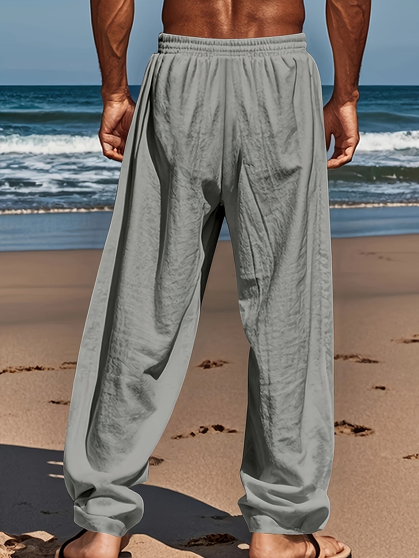 Men'S Light Blue Jogger Pants with Drawstring Waist - Casual, Loose Fit, Straight-Leg Design for Yoga, Beach & Casual Attire | Perfect Father'S Day Gift, Yoga Pants, Beachwear, Solid Color, Nonstretch Fabric
