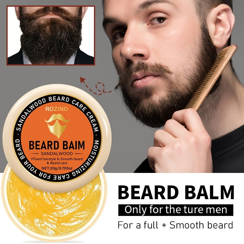 ROZINO Sandalwood Beard Care Cream, 20g - Hypoallergenic, Moisturizing & Gentle Cleansing for Men, Promotes Smooth, Shiny Beard