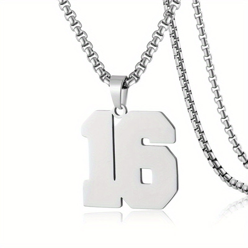 0-19 Men Athletes Number Pendant Necklace Stainless Steel Sports Number Pendant Long Chain Necklaces for Boys Baseball/Basketball/Football Team Jewelry Gifts