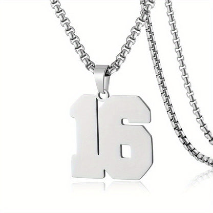 0-19 Men Athletes Number Pendant Necklace Stainless Steel Sports Number Pendant Long Chain Necklaces for Boys Baseball/Basketball/Football Team Jewelry Gifts
