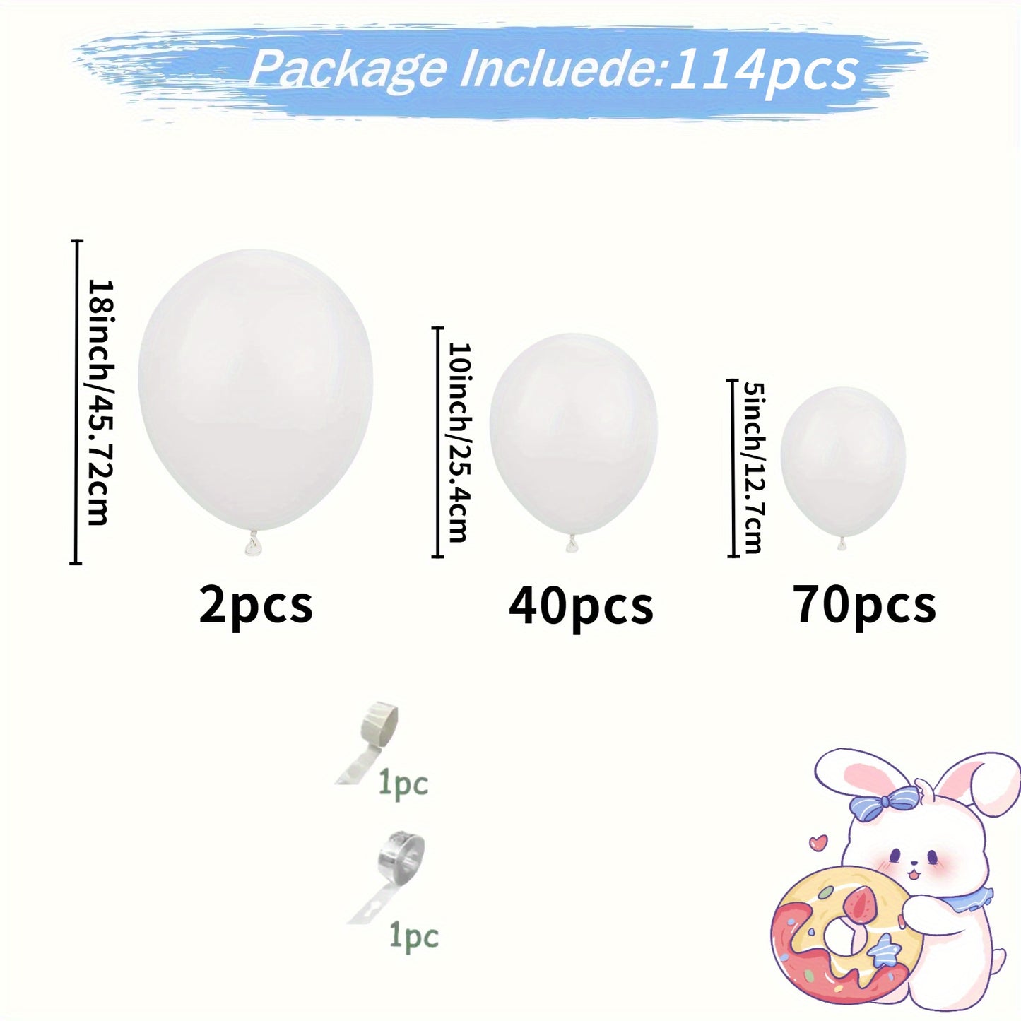114 white latex balloon arch kits- 12.7/25.4/45.72 cm, elegant white balloon bouquets, suitable for weddings, birthdays, graduation ceremonies and anniversaries- Event background| Elegant balloon bouquets| Durable balloon mat