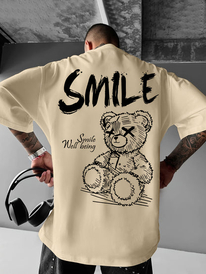 Men'S Bright Yellow Graphic T-Shirt - Loose Fit Streetwear Tee with Smile Design, Round Neck Summer Shirt for Everyday & Formal Outfits - Lightweight Casual Top, Street Style, Bold Print, Comfortable Material, Printed Shirt,