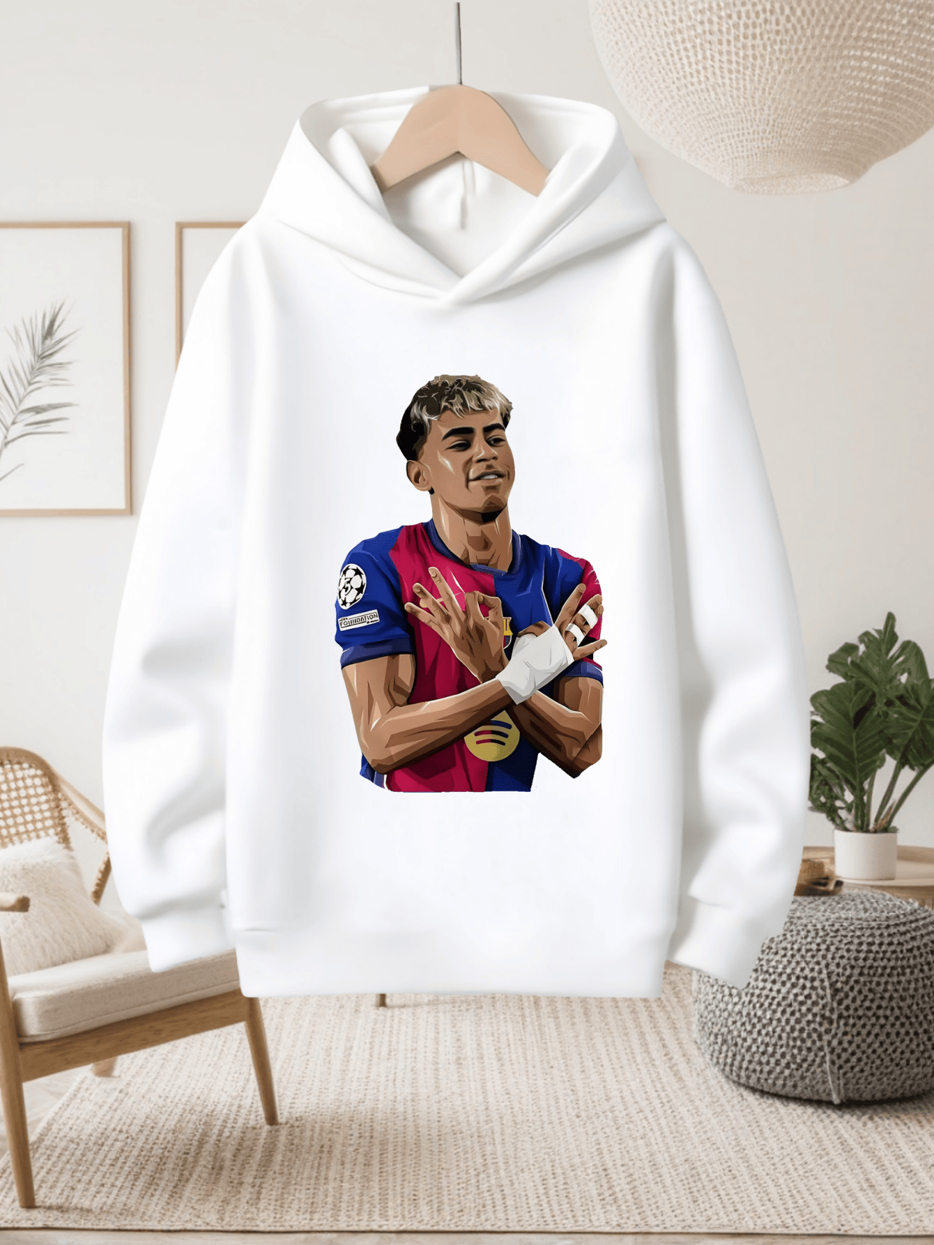 Boys' -Inspired Yamal Themed Hooded Sweatshirt - 100% Polyester Warm Pullover with Soccer Jersey Design, Official Team Crest & Number 30, Machine Washable Casual Sports Apparel for, Trendy Long Sleeve Hoodie for Daily Wear &