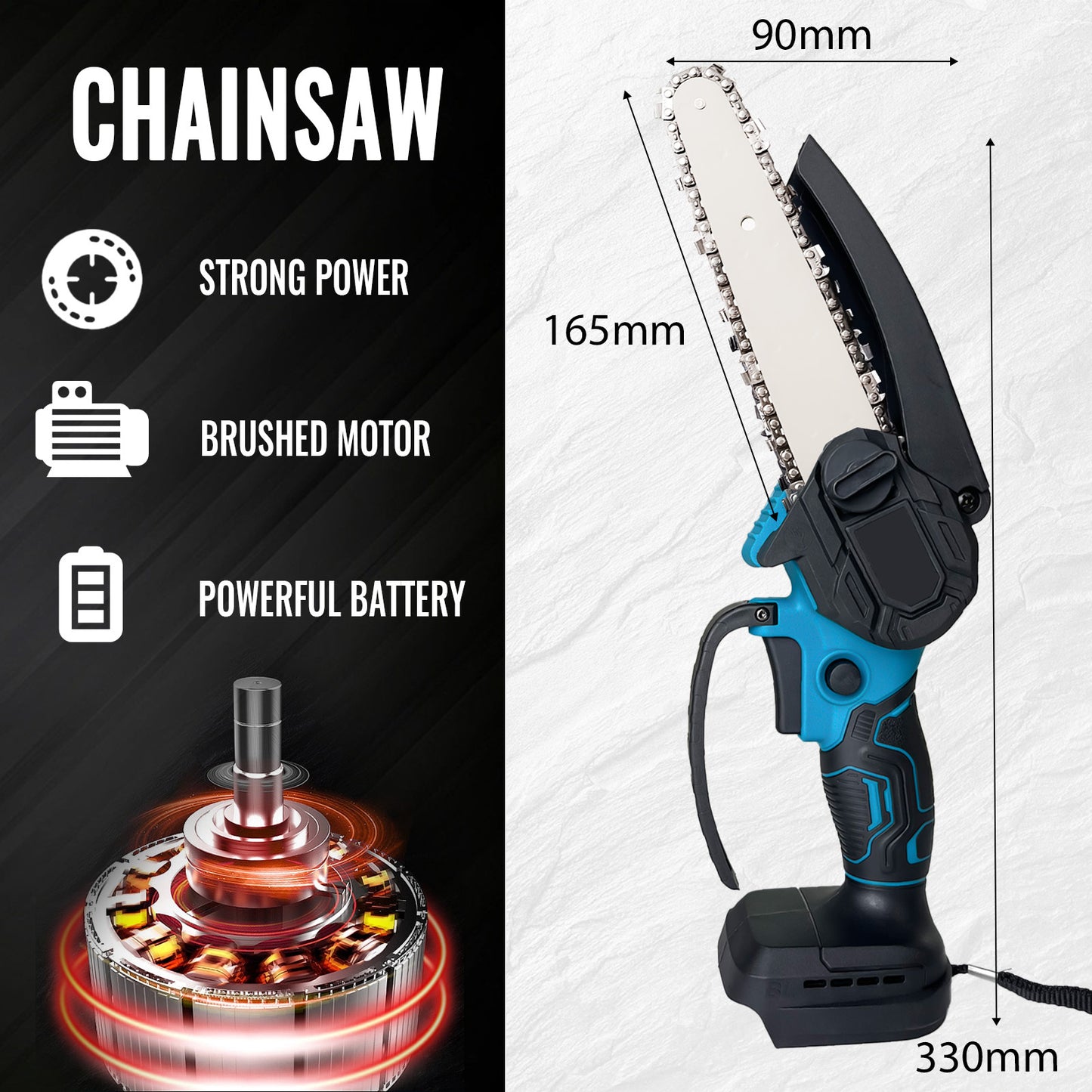 6 Inch Mini Chainsaw, Replacement for Makita 18 V Battery, Electric Chainsaw, Hand Chainsaw, Handheld Electric Small 6" Chainsaw with Chain with 6000mAh Battery (2x 3.0Ah Battery), 18 V Battery Chainsaw, for Garden Tree Branc