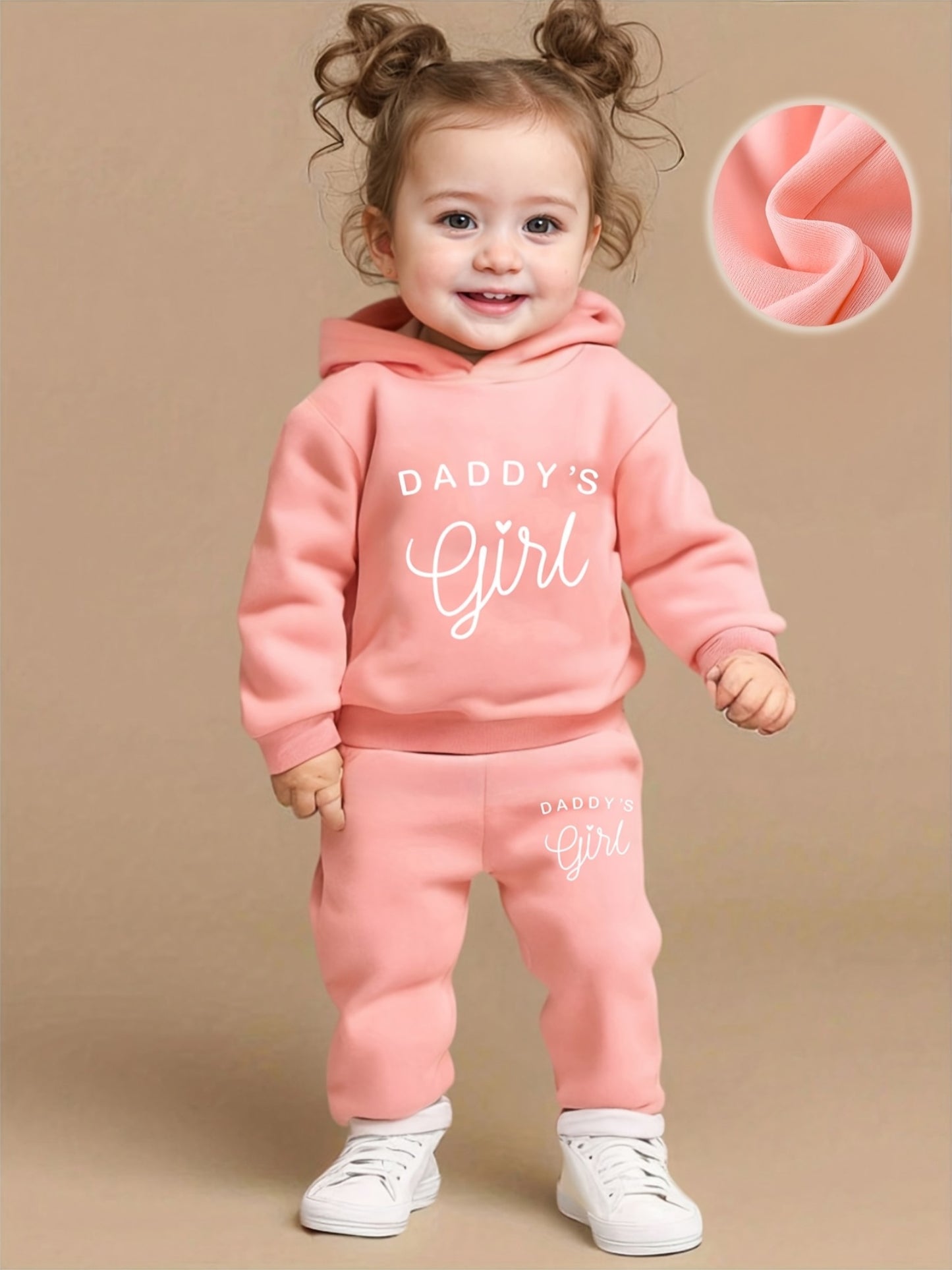 Baby Girl DADDY'S GIRL Letter Print Hoodie & Joggers Set - Soft Yellow Casual Spring/Fall Outfit with White Sneakers, Perfect for Outdoor Play & Family Gatherings, Baby Girl Clothes, Playful Babywear, Comfortable Babywear, fo