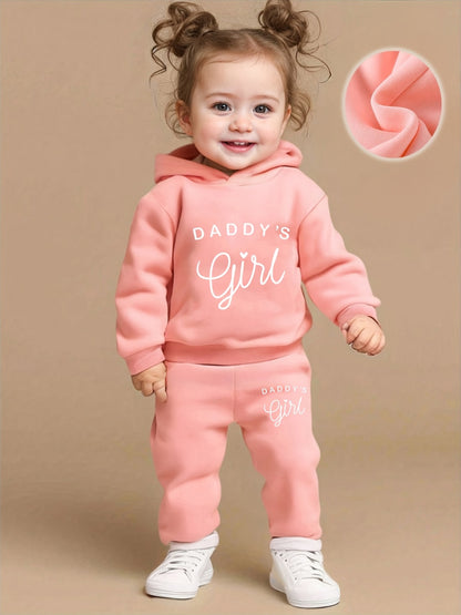 Baby Girl DADDY'S GIRL Letter Print Hoodie & Joggers Set - Soft Yellow Casual Spring/Fall Outfit with White Sneakers, Perfect for Outdoor Play & Family Gatherings, Baby Girl Clothes, Playful Babywear, Comfortable Babywear, fo
