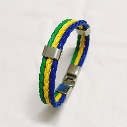 Handmade Braided Red, White, and Green Flag Faux Leather Bracelet - Fashionable Faux Leather Accessory with Metal Buckle, Ideal for National Holiday Celebrations, National Holiday Gift|Festive Accessory|Durable Faux Leather,