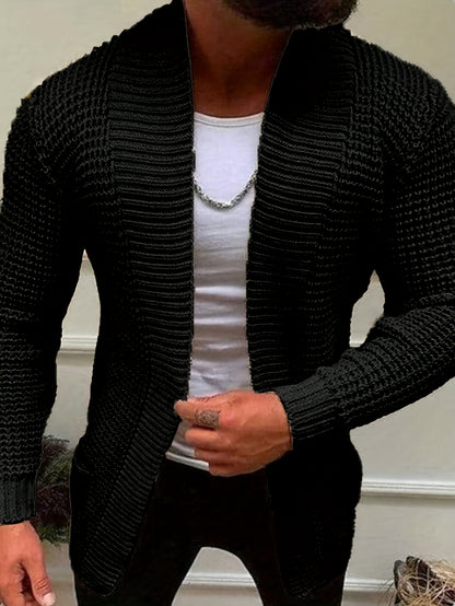 Men'S Casual Long Sleeve V-Neck Knit Cardigan - Loose Fit Solid Color Sweater with Pockets, Lightweight Acrylic for Fall/Winter, Versatile Layering Piece