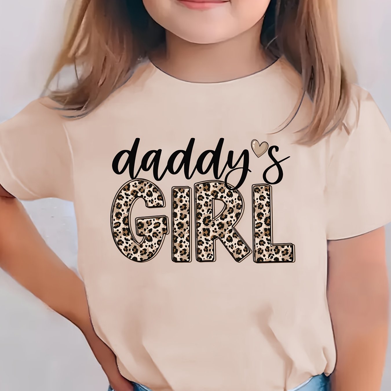 Summer Fashion Girls' Short-Sleeve T-Shirt "DADDY's GIRL" Leopard Print Casual Versatile Top NY-DX5545