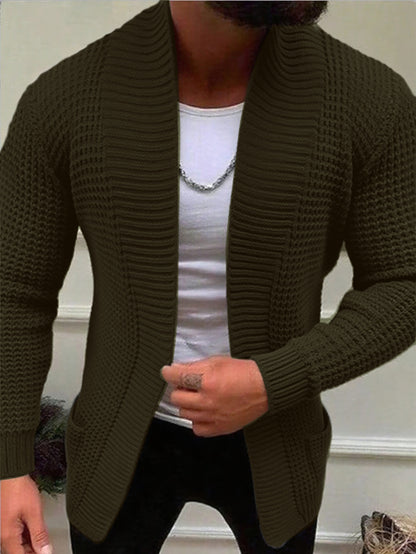 Men'S Casual Long Sleeve V-Neck Knit Cardigan - Loose Fit Solid Color Sweater with Pockets, Lightweight Acrylic for Fall/Winter, Versatile Layering Piece