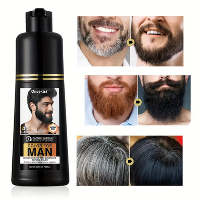 200ml Beard Hair Dye Shampoo for Men, Semi-permanent Hair Dye Shampoo 2in 1 Care Hair Dye to Cover Gray Beard And Hair, Available in Black and Brown