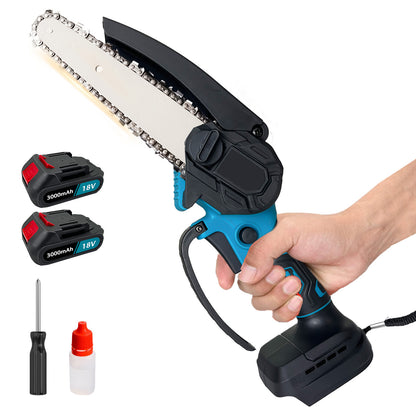 6 Inch Mini Chainsaw, Replacement for Makita 18 V Battery, Electric Chainsaw, Hand Chainsaw, Handheld Electric Small 6" Chainsaw with Chain with 6000mAh Battery (2x 3.0Ah Battery), 18 V Battery Chainsaw, for Garden Tree Branc