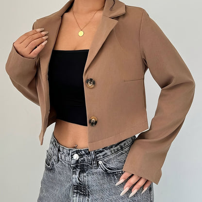Women's Elegant European Chic Blazer - Structured Non-Stretchy Jacket, Office Party Casual Outfits, Fall/Winter Outerwear, Non-See-Through Professional Attire