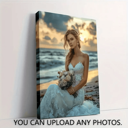 [1pc Customized Wooden Photo Frame] Custom Canvas Print Wall Art, Personalized Pine Wood Frame, 29.97cm x 39.88cm, Ideal for Couples, Family, Pets Memories, with Wrapped Canvas Frame for Bedroom Decor