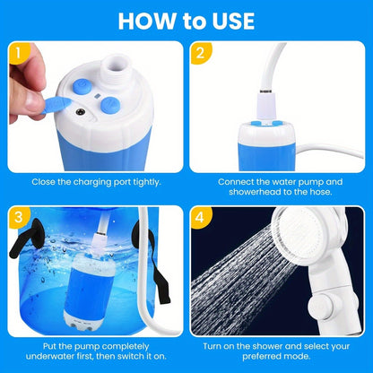 Upgraded Electric Shower Pump with Intelligent Digital Display - USB-Powered Portable Camping Shower, Heavy-Duty Electric Cleaning Pump with Multiple Spray Modes & Fast Pumping for RV, Boat, Outdoor, Travel - Compact Cleaning