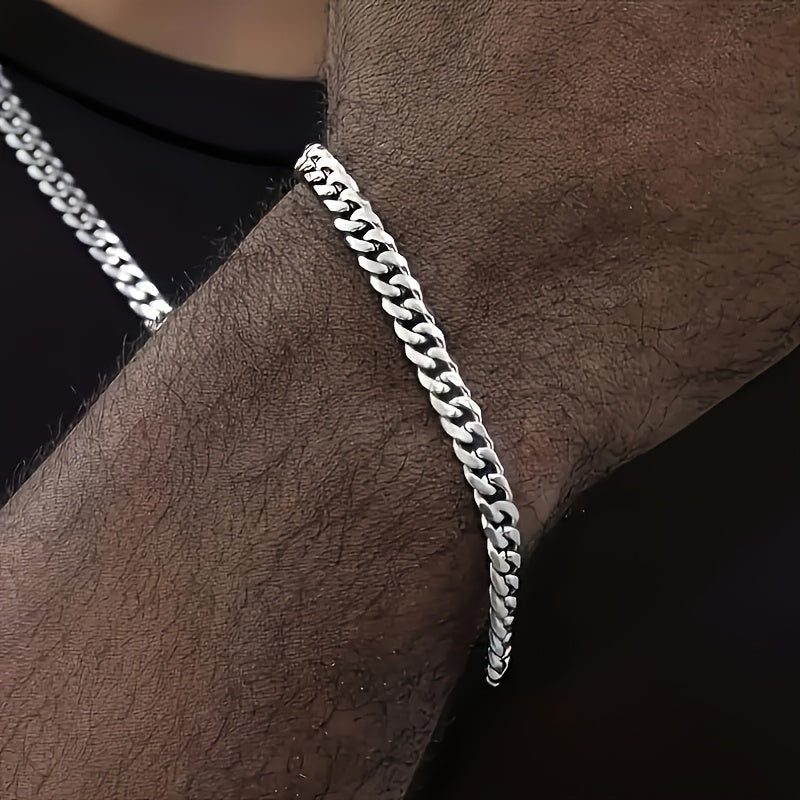 2pcs Hip-Hop Y2K Style Stainless Steel Necklace and Bracelet Set - Men's Necklace - Unisex Fashion Jewelry