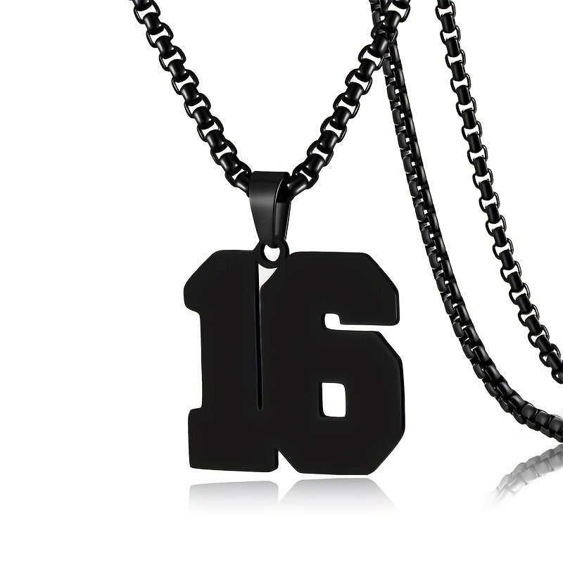 0-19 Men Athletes Number Pendant Necklace Stainless Steel Sports Number Pendant Long Chain Necklaces for Boys Baseball/Basketball/Football Team Jewelry Gifts