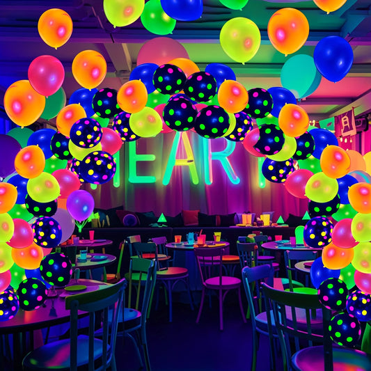 30pcs Neon Glow Balloons, 30.48cm UV Polka Dot Blacklight Reactive Fluorescent Balloons, Glow in the Dark Party Supplies for Birthday, Wedding, Night Surprise Party Decorations, Mixed Colors, Latex Material, No Power Needed,