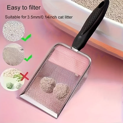 Durable Stainless Steel Cat Litter Scoop with Ergonomic Handle - Easy Clean, Efficient Pet Waste Shovel for Fine Litter - Ideal for Quick Cleanup After Pet Owners Spill their Litter, Cat Litter Scoop
