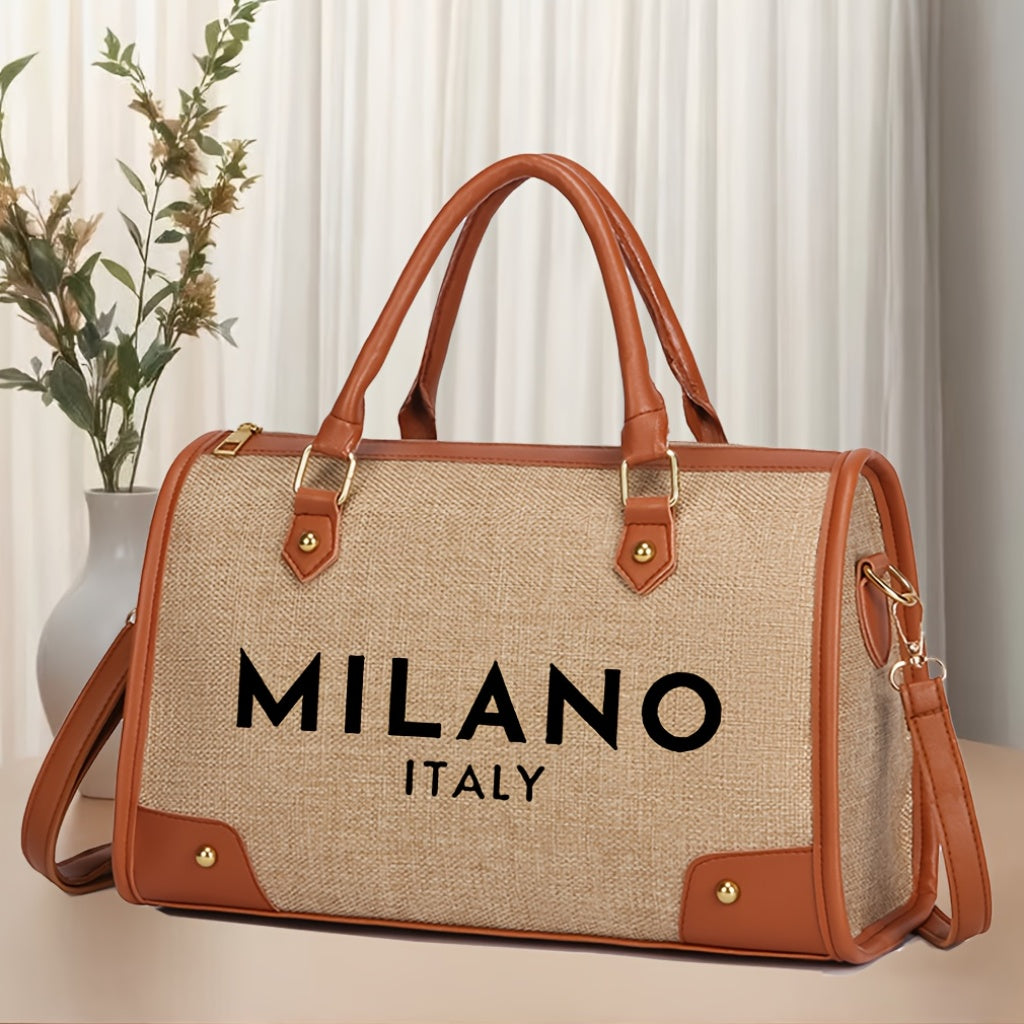 Women'S Large Capacity Tote Bag - Beige & Brown Accent Handbag with Zipper Closure, Spacious Work Bag for Women, Everyday Commute, Travel, Formal Events - Durable & Easy-Clean Design, Travel Carryall, Casual Style, Sturdy Han