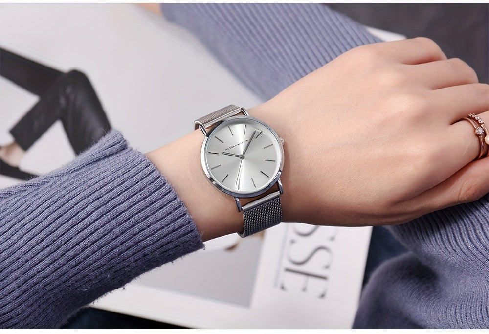 New Arrival 1pc Fashionable 's Rose Golden Watch, Golden & Silvery Stainless Steel Mesh Strap, Gorgeous Quartz Watch, Suitable for Daily Vacation Banquet Wear, Comes with Black Exquisite Box and Also Suitable as Gift - Girlfr