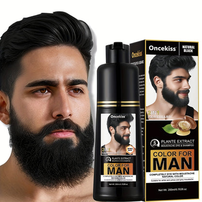 200ml Beard Hair Dye Shampoo for Men, Semi-permanent Hair Dye Shampoo 2in 1 Care Hair Dye to Cover Gray Beard And Hair, Available in Black and Brown