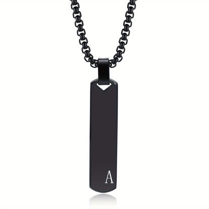 Letter Necklace Pendant Made of Stainless Steel, Featuring a Laser-Etched Design of 26 Letters, Polished for a Stylish 3D Rectangular Look, Suitable for Men.