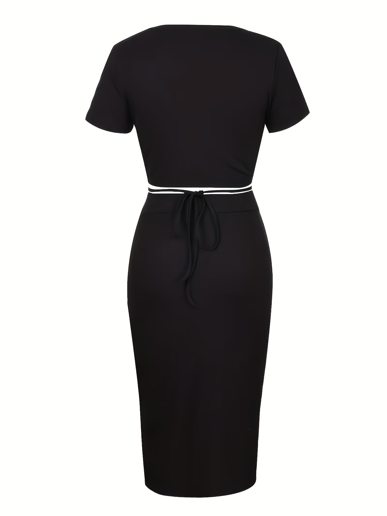 Women'S Casual Two-Piece Set - Black Crop Top with Button Detail & High-Waisted Skirt, Short Sleeve, Round Neck, Button-Up Front, Mid-Length, Lightweight Polyester Blend for Spring/Summer, Casual Attire|Modern Casualwear|Poly
