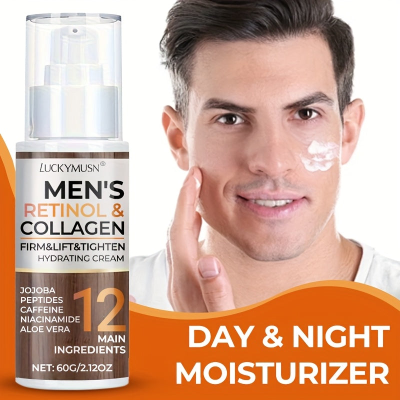 60g Men's Retinol Collagen Moisturizer with Hyaluronic Acid and Caffeine Peptides Niacinamide Jojoba Oil Firms and lifts, smooths sagging Light Beige, leaves Light Beige looking radiant, alcohol-free, suitable for all Light B