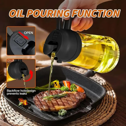 2-in-1 Oil Spray Bottle and Pourer with Precise Control - Portable Kitchen Oil Dispenser for Cooking, Salad, Baking, Grilling - Oil Sprayer with Spout, Easy-Clean Design - Ideal for Olive, Vegetable, Cooking Oils - Perfect fo