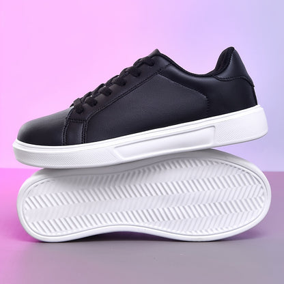 Women's Casual Fashion Lace-Up Sneakers, Black Versatile Flat Skate Shoes, Comfortable Lightweight Outdoor Running Shoes